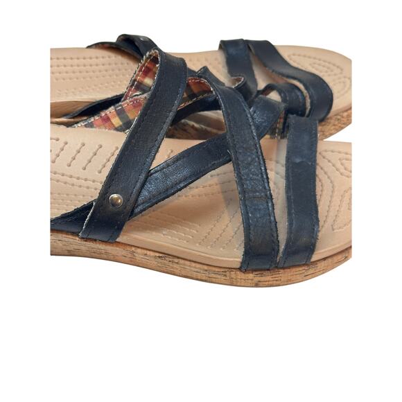 Women’s Black Strappy Wedge Sandals Slip-On Comfort Cork Platform 2.5” Heel - Picture 3 of 6